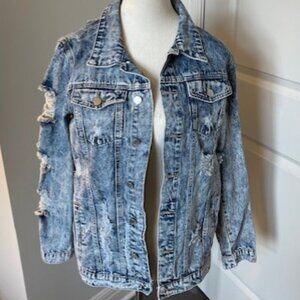 Distressed jean jacket